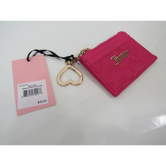 NWT Juicy Couture Pink Flash Spring Fling ID Card Case Keychain Wallet Gold - Picture 3 of 5